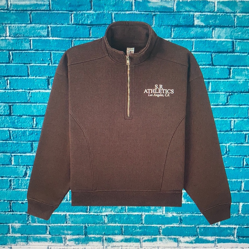 SPORTY & RICH Carlyle Script Quarter ZIP merlot white sweat